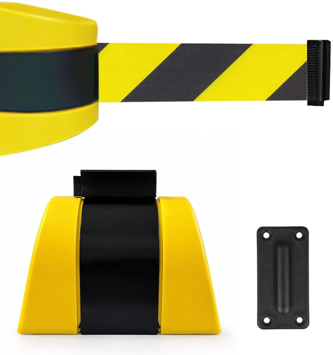 5 m lengte, zwart-gele waarschuwingsstrips, automatische terugtrekblokkering met wandmontage, veiligheidsafschermingstape voor binnen en buiten