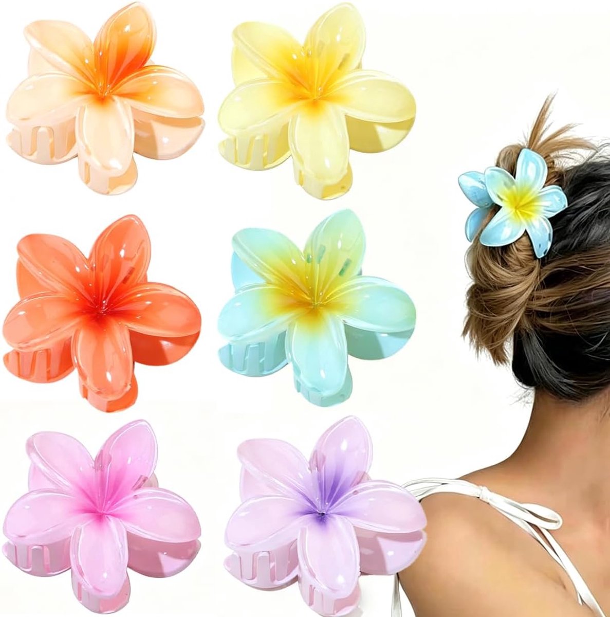 Haarklemmen Set van 6 - 6 cm - Bloemenpatroon - Sterke grip voor dik en krullend haar - SnelShoppen