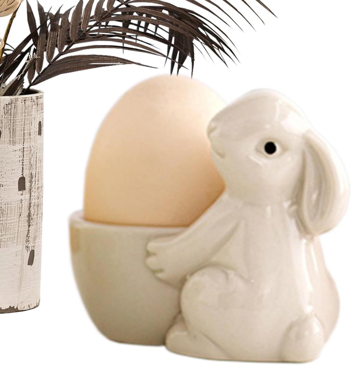 Keramische eierbeker - Eierdopje konijn - Ontbijt presenteren - Schattig konijn ontwerp - 8.5x7 cm - Wit