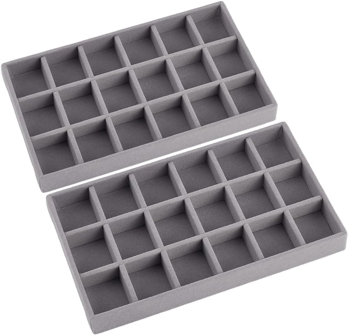 Sieraden Organizer 5 x 8,3 Inch - Grijs Fluweel - 18 Grid Indeling - Elegant en Functioneel - SnelShoppen