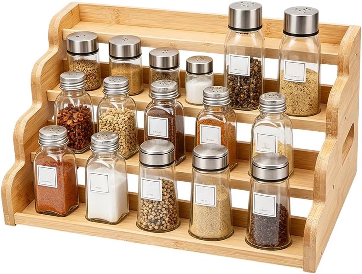 Kruidenrek 4 Laags - Houten Organisator - Verstelbare Diepte - Perfect voor Kast en Aanrecht - SnelShoppen