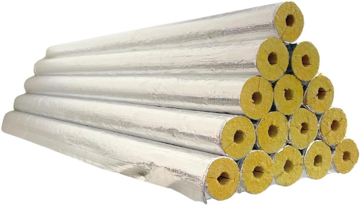 Pijpisolatie Steenwol - Isolatiemateriaal Leidingen - Warmtebehoud Leidingen - Aluminium Gelamineerd - 25 meter - Grijs
