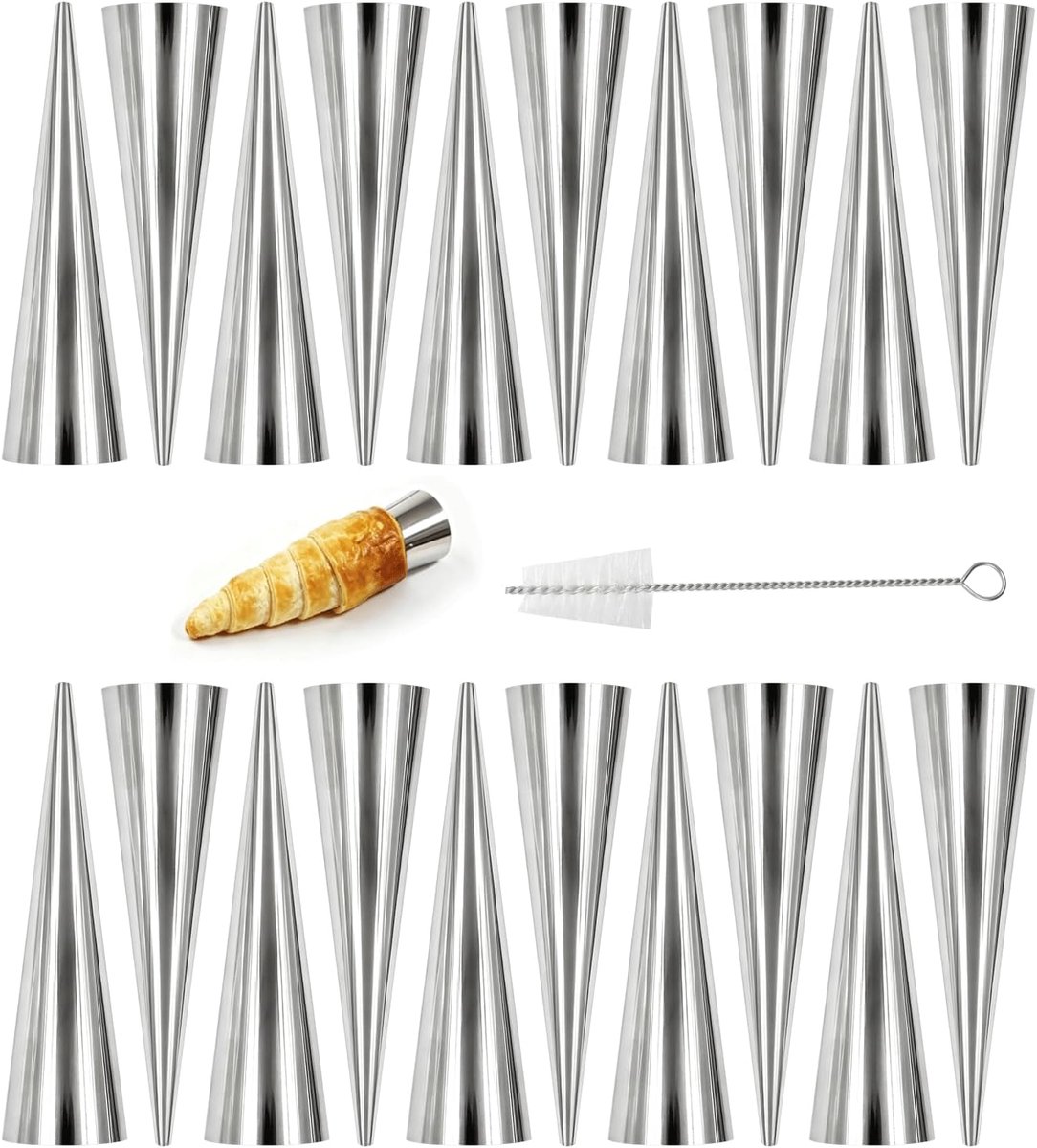 Cannoli bakvormen 21 stuks - roestvrij staal - met reinigingsborstel - ideaal voor spiraalgebak - SnelShoppen