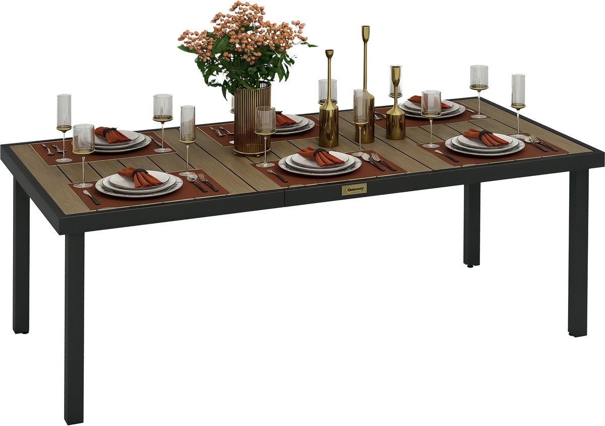 Tuintafel voor 8 personen – 190 x 90 cm – aluminium buffettafel met houtlook