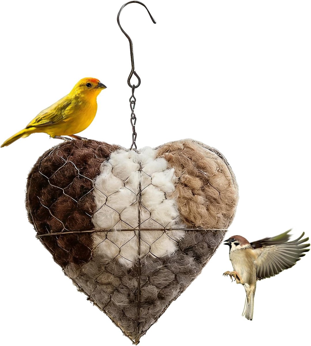 Vogelvoederstation - Harten-nest van katoen - Met metalen vulbare kooi - Voor vogels in de tuin - SnelShoppen