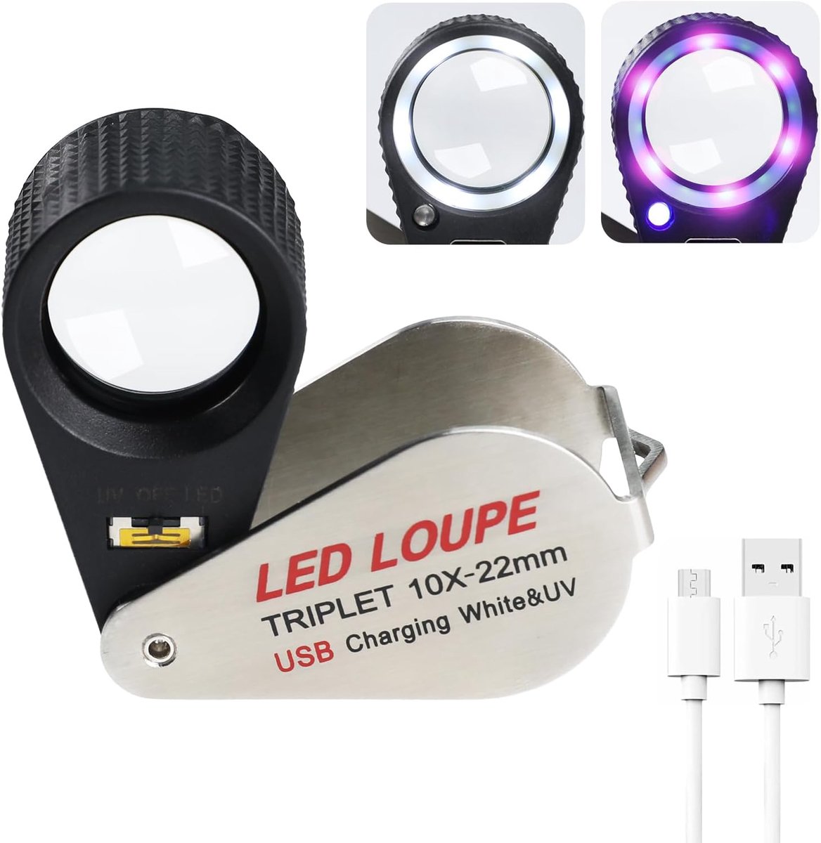 Oplaadbare juweliers loep 22mm - LED & UV verlichting - Opvouwbaar vergrootglas - ShopVlot