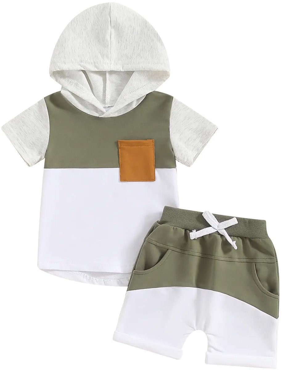 Babykleding peuters 12-18 maanden - militair groen - met capuchon - dinosaurus en haai design - ShopVlot