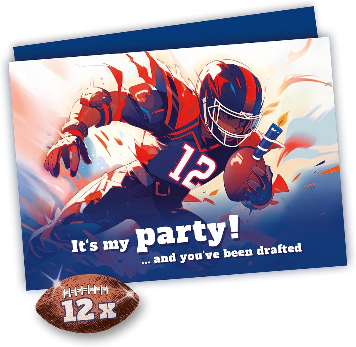American Football uitnodigingskaarten - hoogglans lak - voor jongens en mannen - 12 kaarten + 12 enveloppen - ShopVlot