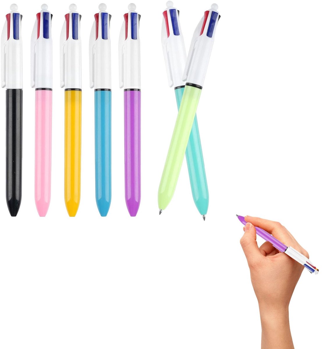Multicolor balpen set 4-in-1 - 7 stuks - balpennen rood/blauw/groen/zwart - ideaal voor school en werk - ShopVlot