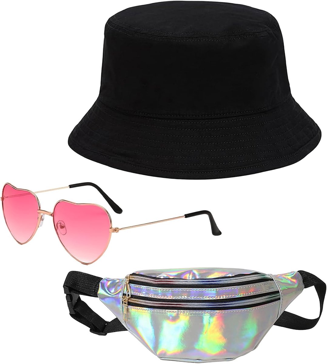 Mallorca party outfit - kleurrijke PU leren heuptas - met vissershoed en brillen - perfect voor feestjes - ShopVlot