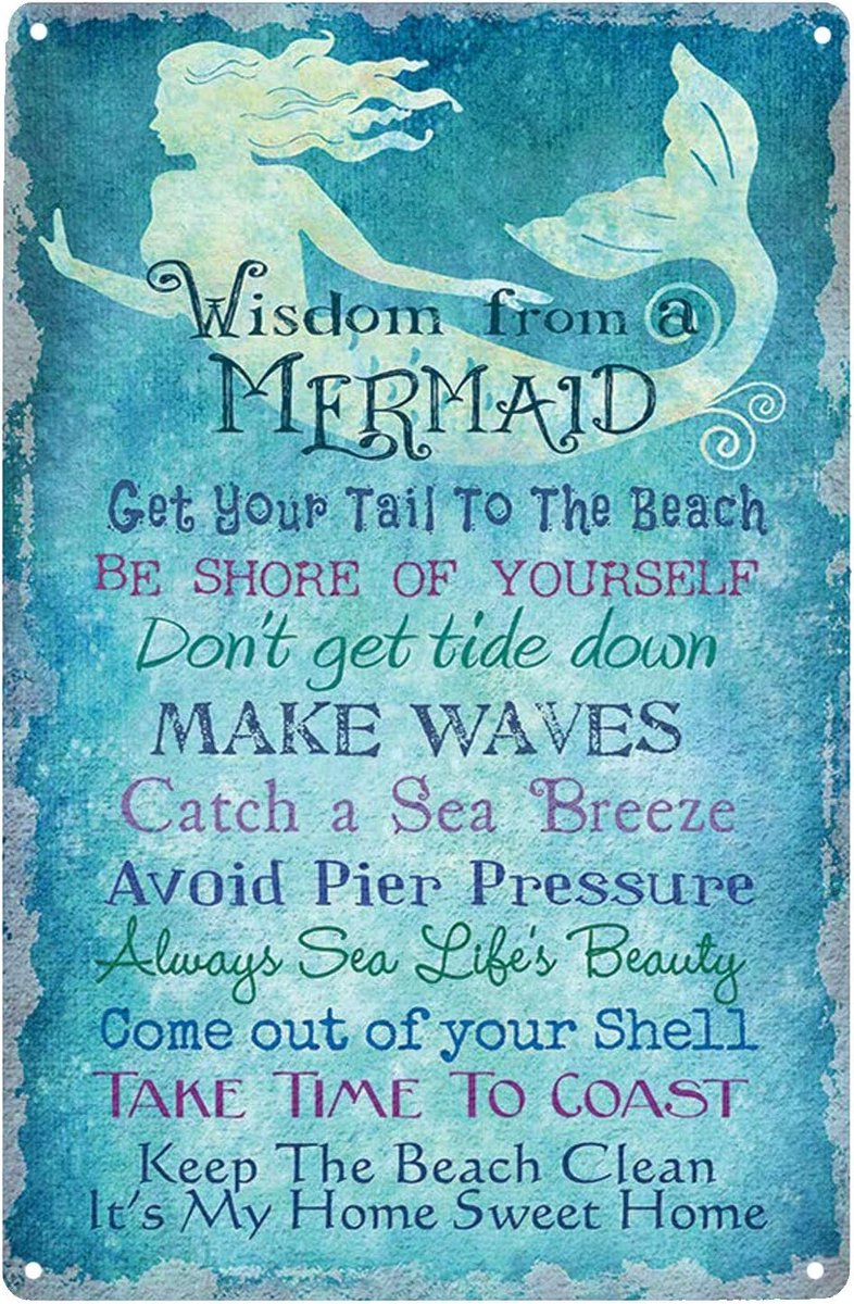 Wisdom from a Mermaid, metal plate, slogan, art, vintage, living room, bedroom, pub - ShopVlot