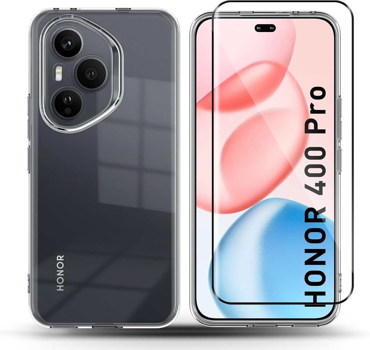 QULLOO Transparent Protective Case for Honor 400 Pro [1 Pack] + Screen Protector Film Pack of 2 9H Hardness Film - ShopVlot