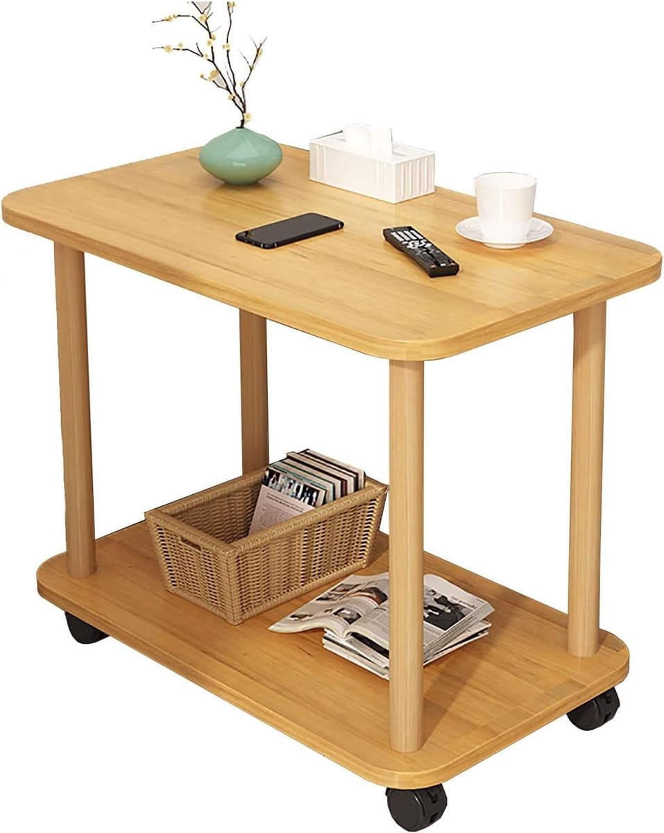 Sofa bijzettafel - Salontafel nachtkastje - Afternoon tea drinken - Dubbellaags opbergruimte - 80x40x50CM - Houtkleurig