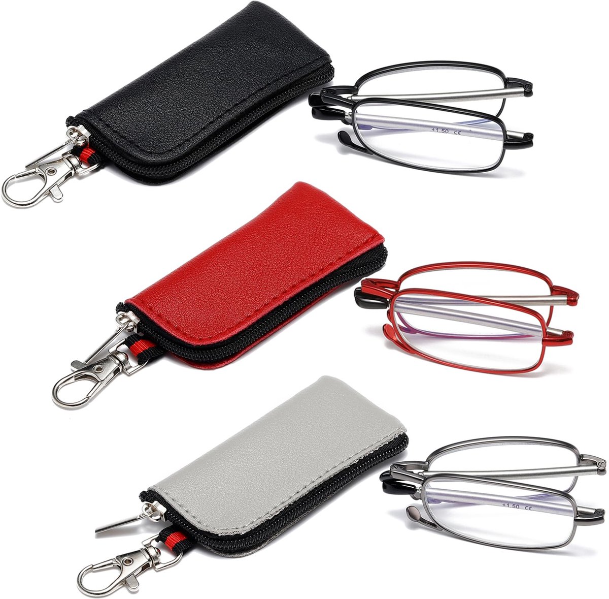 OWTXIS 3 Pack opvouwbare lezebral voor mannen vrouwen, sleutelhanger Compact lezers blauw licht draagbare zakbril - ShopVlot