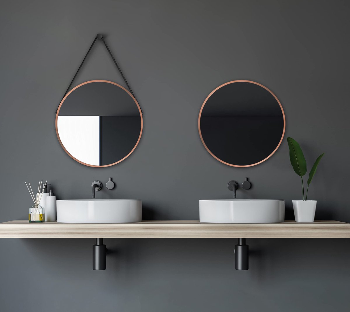 Wandspiegel ronde Ø 50 cm - mat koper - decoratief design - perfect voor elke ruimte - ShopVlot