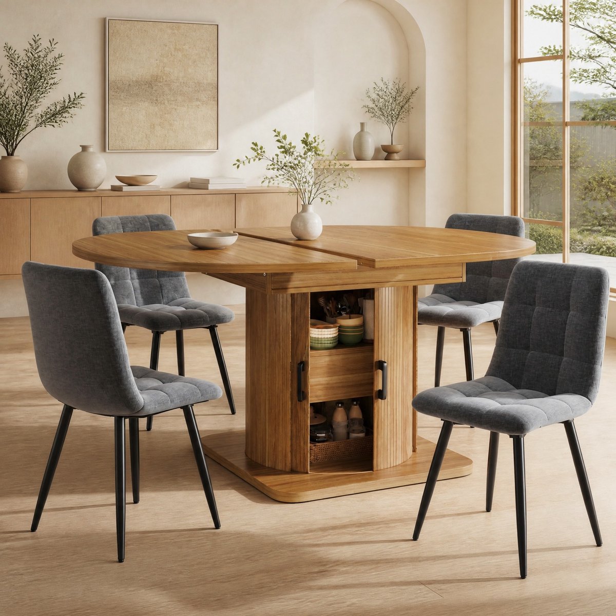 DESMIU Eettafelset - Uittrekbare Eettafel Met 4 Stoelen - Voor Keuken En Eetkamer - MDF En Metaal - Black Brown