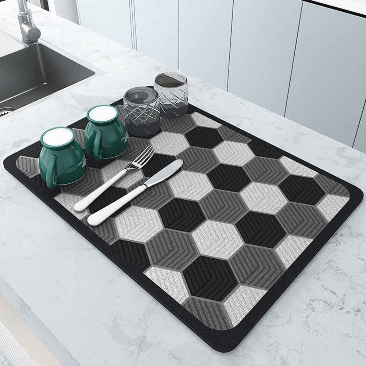 Droogmat voor keuken 50 x 30 cm - zelfdroogend techdoek - dubbelzijdig antislip - houd aanrecht schoon - ShopVlot