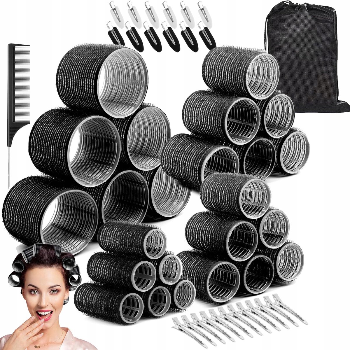 Zelfklevende haarrollersset - 4 Maten en 24 clips