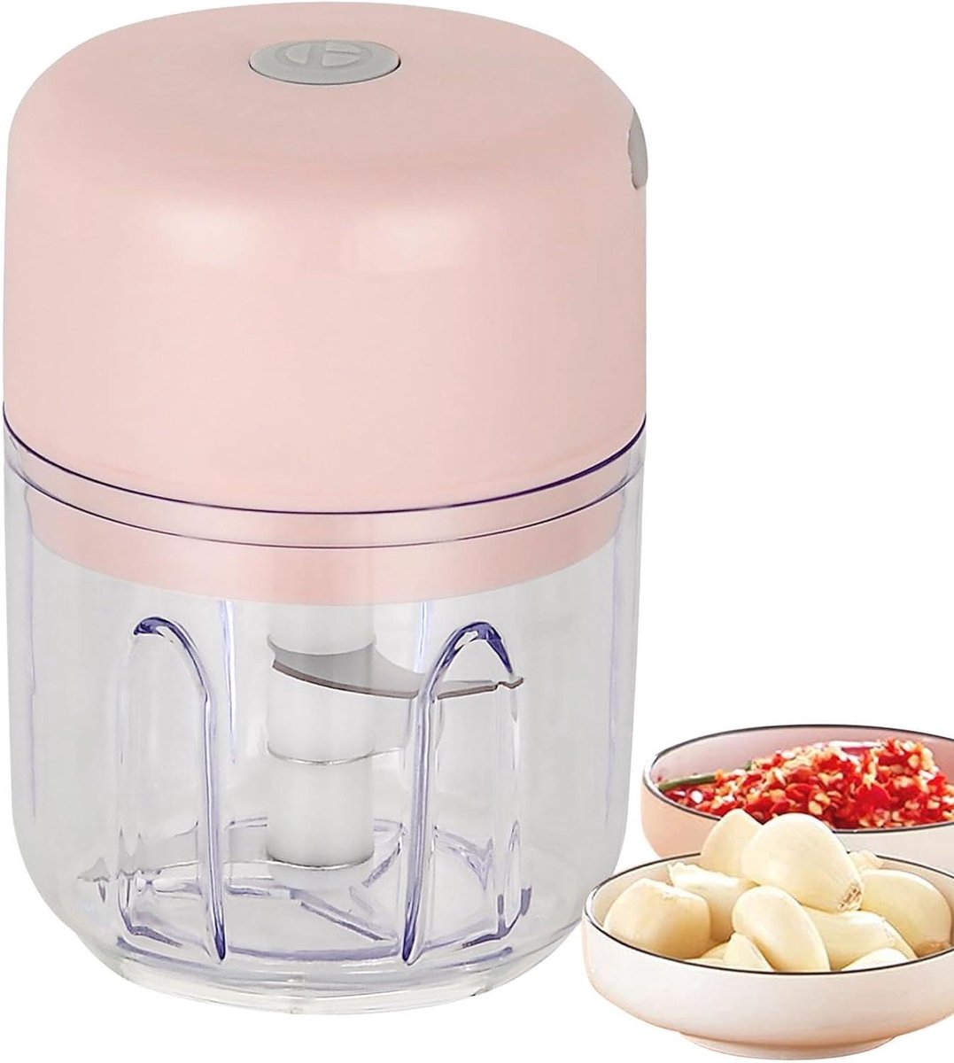 Elektrische Knoflook Chopper - Mini Keukenmachine - Maaltijden Voorbereiden - Draadloos USB Oplaadbaar - 13 cm - Roze