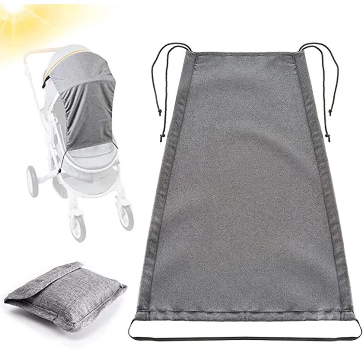 Zonnescherm voor kinderwagen - Geschikt voor kinderwagens met reiswieg - Bescherming tegen de zon - Verduisterend - Universeel accessoire - 67*30 cm - Grijs