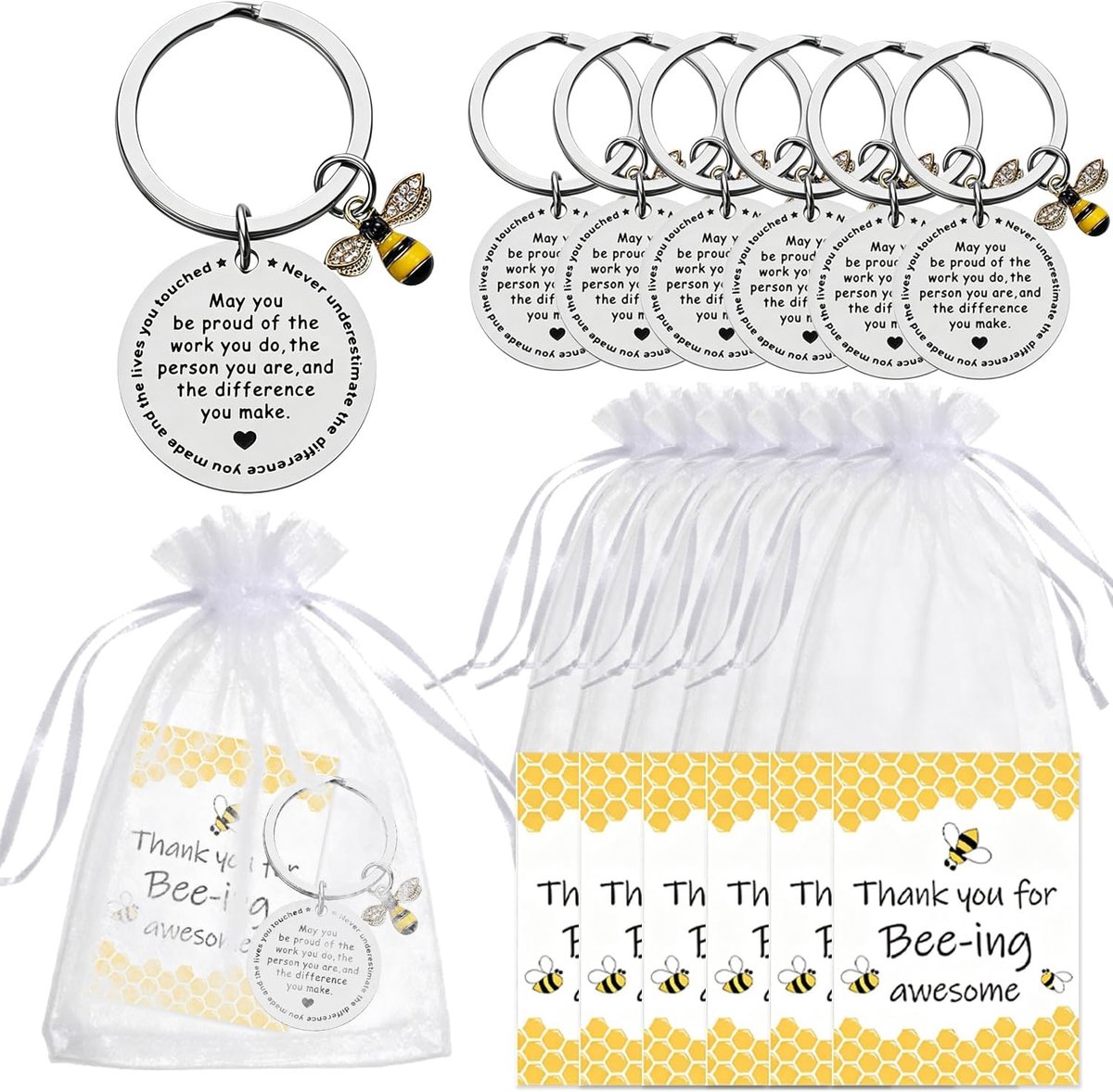 Sleutelhangers Bedankt Set van 6 - RVS Inspirerende Sleutelhangers met Kaarten en Enveloppen - SnelShoppen