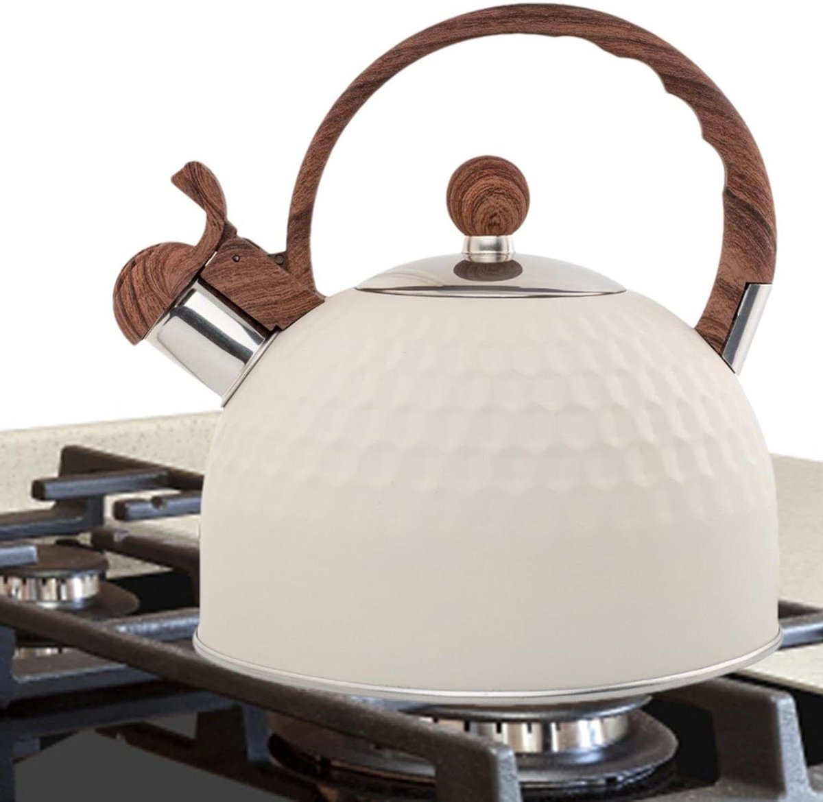Theepot Roestvrijstaal - Waterketel Fluitketel - Water Koken - Hoorbaar Kookalarm - 2.5L - Beige