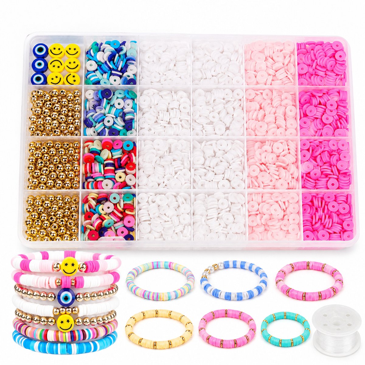 YYchan Gekleurde kralen voor armbanden - 2 mm kralenset - DIY kettingen & Telefoonhangertjes - Sieraden maken set met smiley - Ideaal cadeau voor Kerstmis, Verjaardag & Feestjes