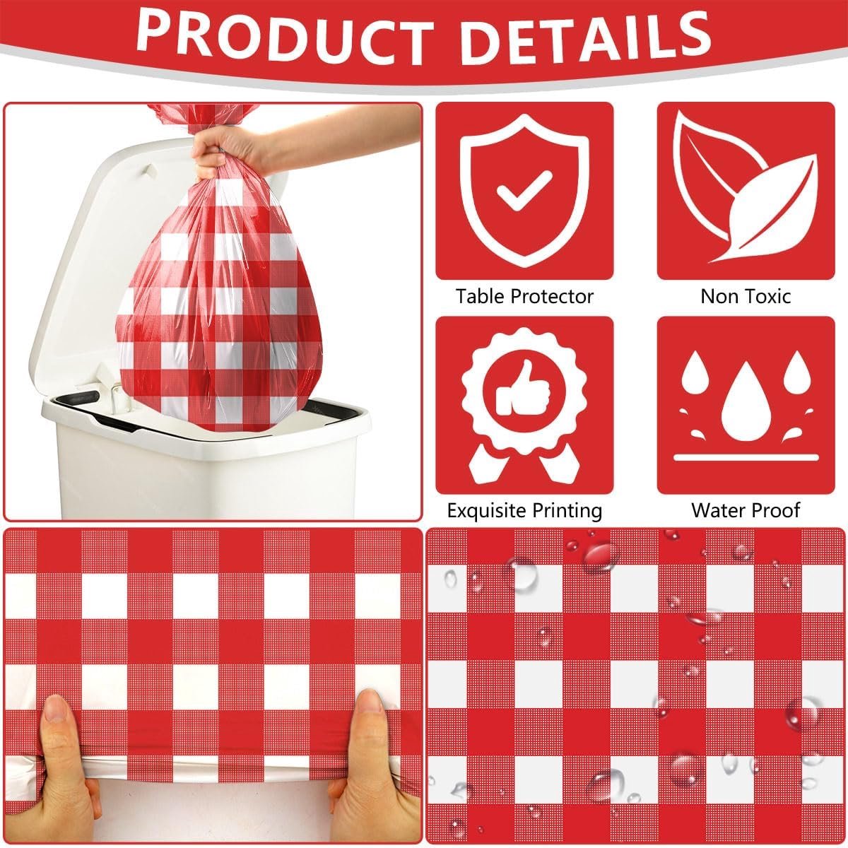 Tafellaken 130 x 220 cm - Rood Geruit - Waterdicht - Perfect voor Feesten - SnelShoppen