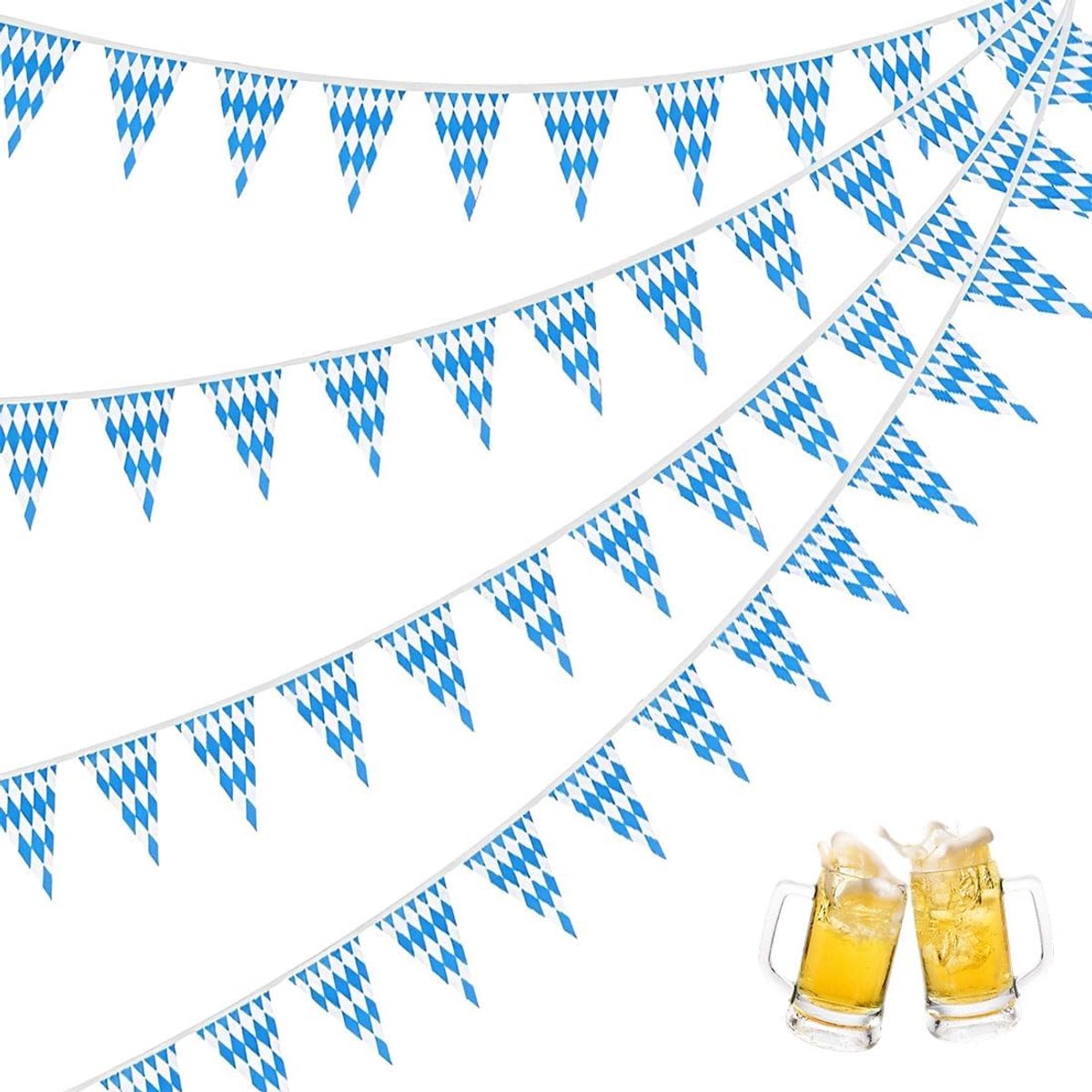 Oktoberfest-banner 20 m - 36 blauwe en witte vlaggen - 20 x 28 cm - perfecte decoratie voor feesten - ShopVlot