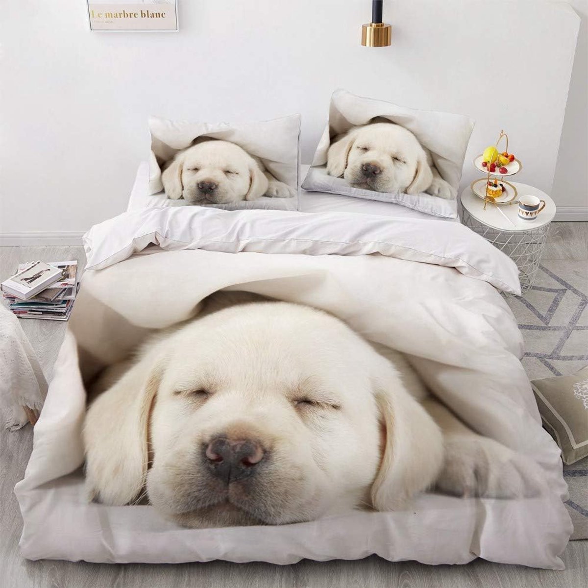 Bedlinnen kinderen 135 x 200 cm - Labrador wit - 3D dekbedovertrek - Gezellig slapen voor tieners - ShopVlot