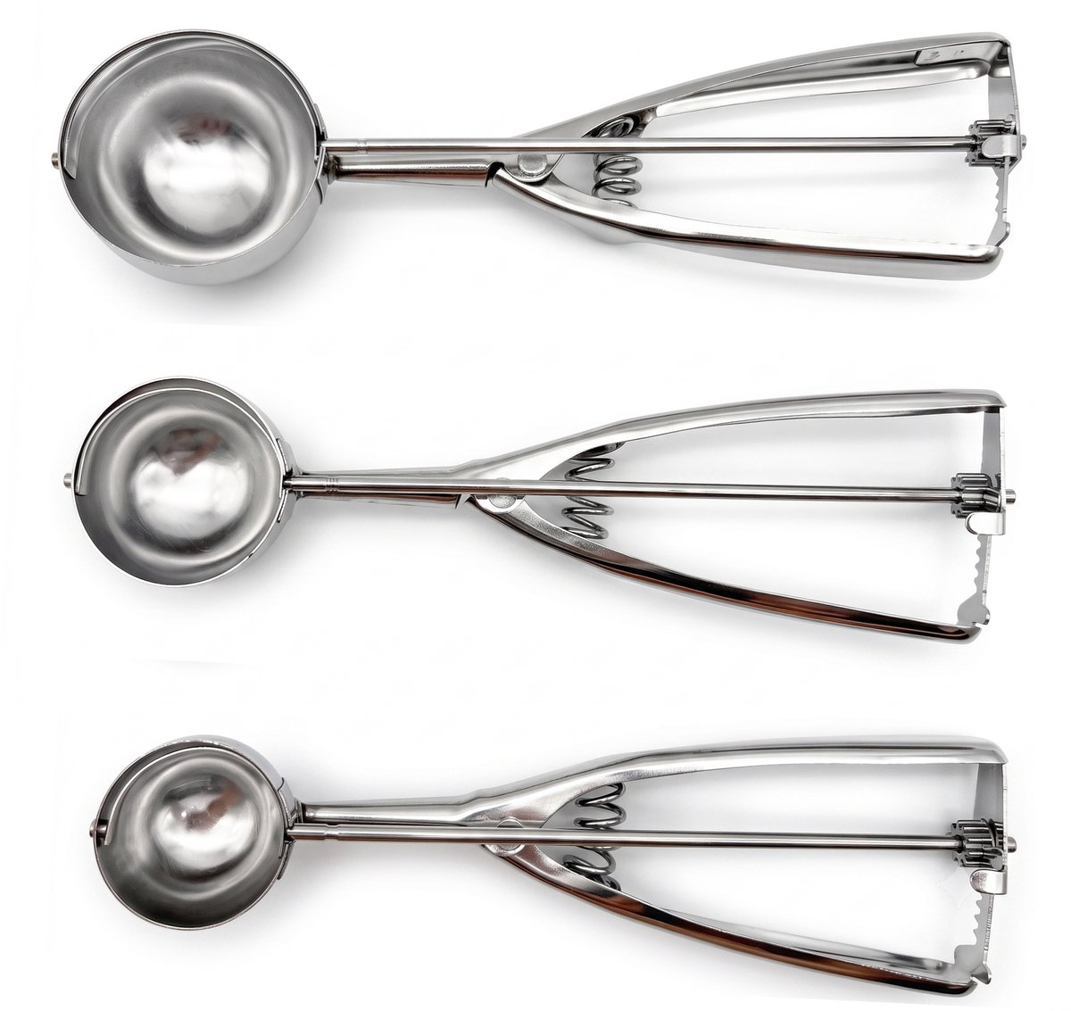 Purepeak IJsschep Set 3 Stuks - IJslepel 4, 5, 6 cm Diameter - RVS - IJsschepper - IJslepel - IJsboltang - Oliebollen Tang