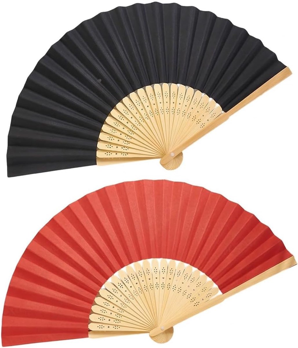 Vouwfan set van 2 - bamboe - rood en zwart - ideaal voor creatieve personalisatie - ShopVlot