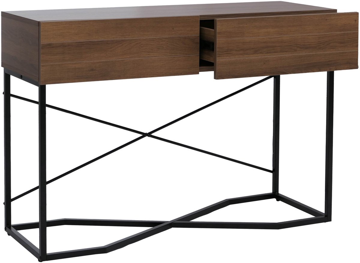 MCW Console tafel MCW-P47, telefoontafel bijzettafel opbergtafel, lade melamine Industrial 81x120x40cm ~ bruin