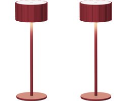 Luxus Europe - Tafellamp Tinos - Set van 2 Bordeaux - Draadloze Tafellamp Binnen & Buiten - Oplaadbaar - USB-C - Dimbaar - Warm Wit - Waterbestendig