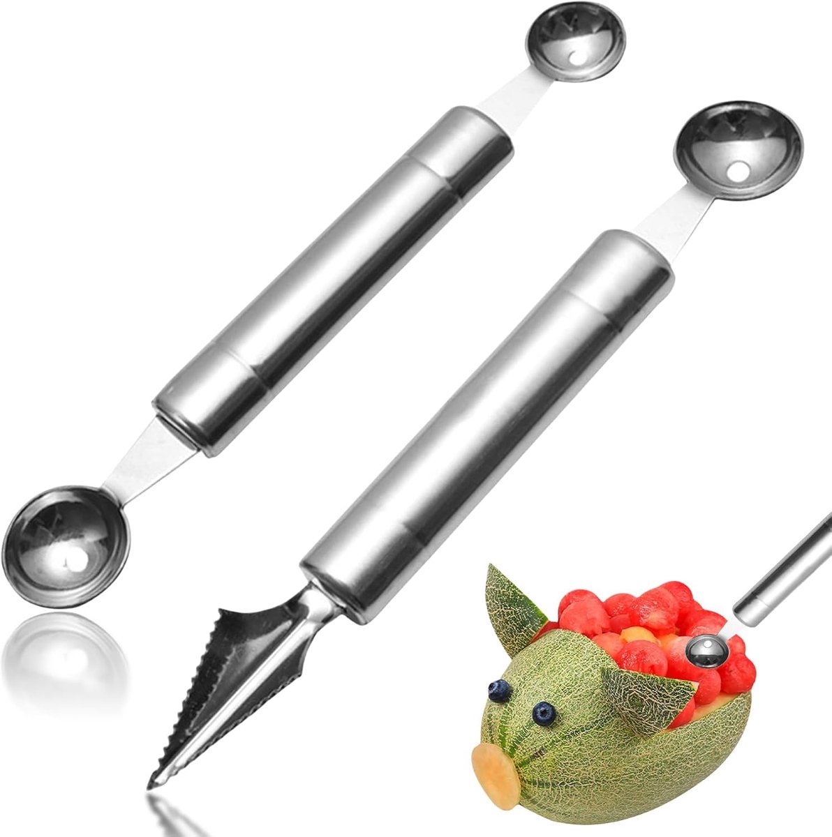 Ball cutters 2-in-1 - roestvrij staal - voor het maken van fruitballetjes - ideaal voor salades - ShopVlot