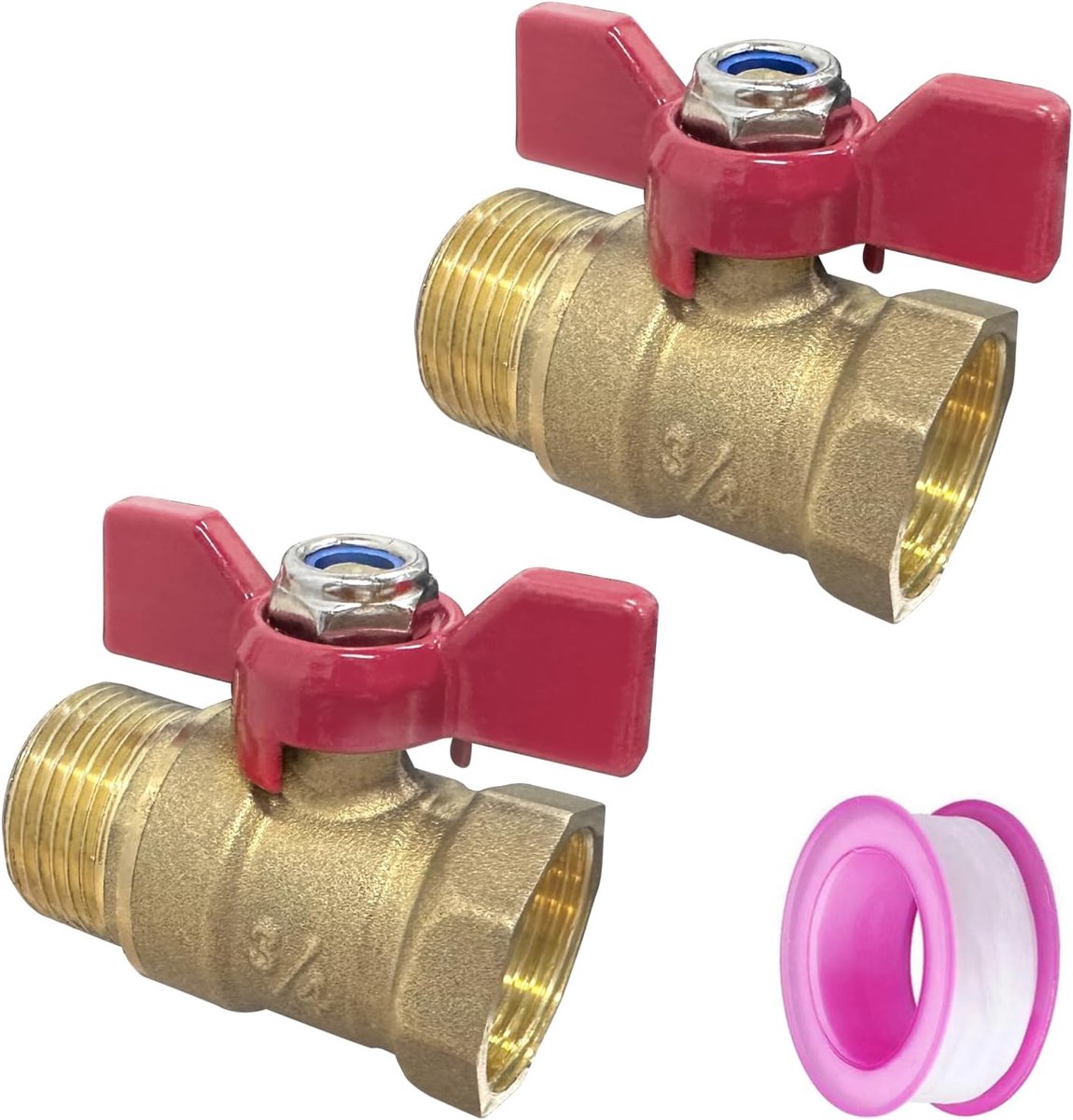 Kogelkranen set van 2 - 3/4 inch messing met rode vleugelhandgreep - duurzaam en corrosiebestendig - ShopVlot