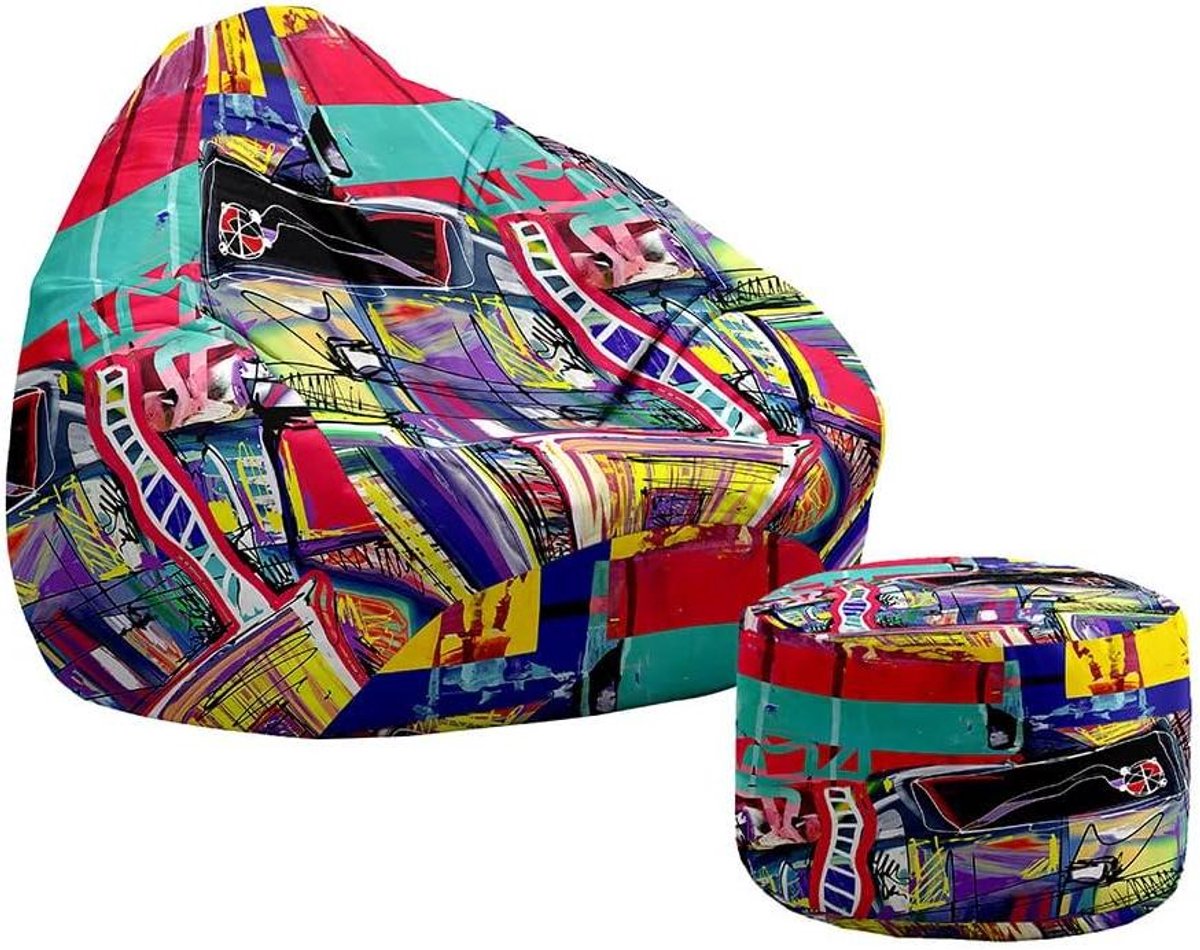 Zitzak met Voetenbank - Zitzakhoes Poef - Opbergen en Ontspannen - Machinewasbaar - 70x80+20x30cm - Abstract Graffiti 7