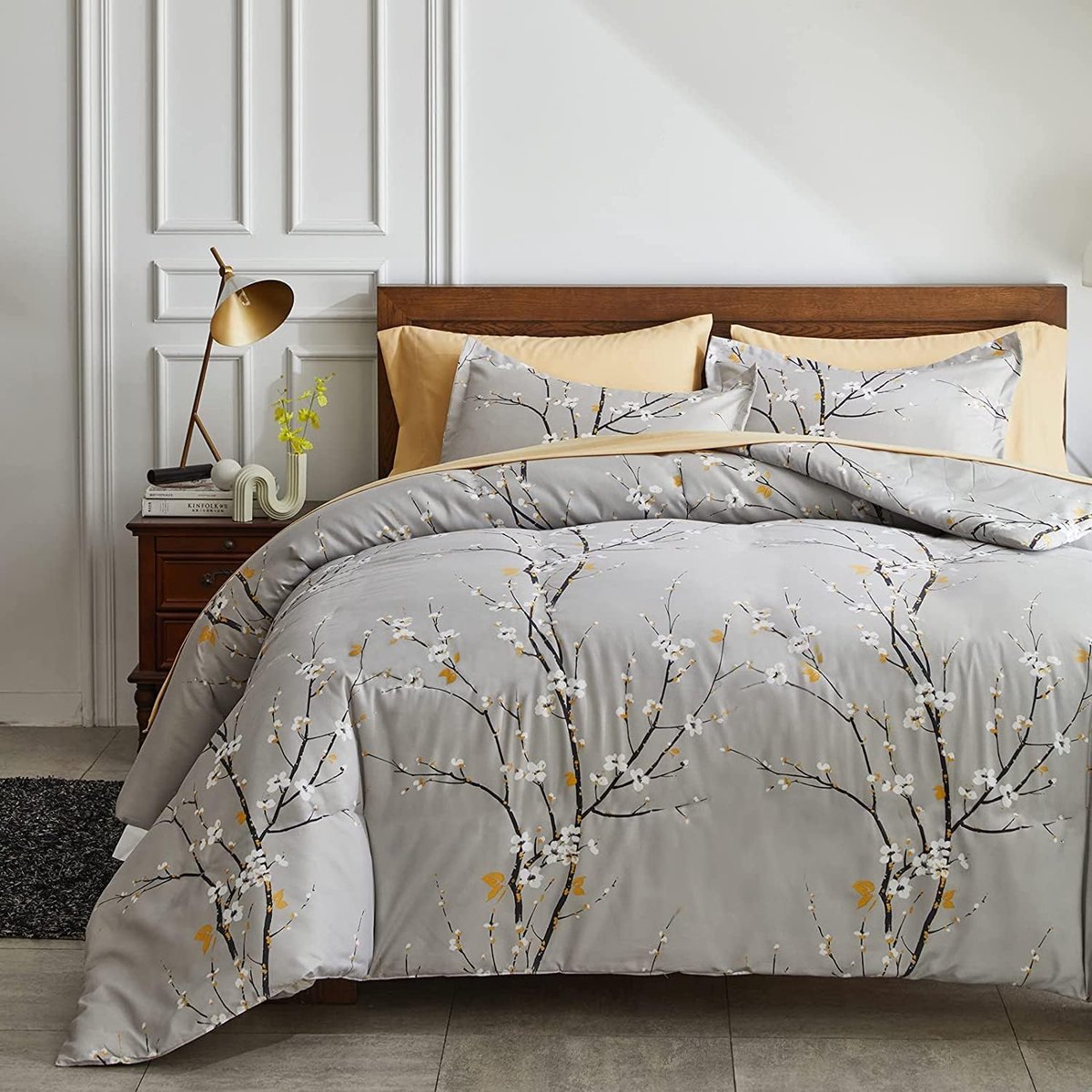 Dekbed 200 x 220 cm - Grijs Witte Bladeren - Allergievriendelijk - Comfortabel voor Vier Seizoenen - ShopVlot