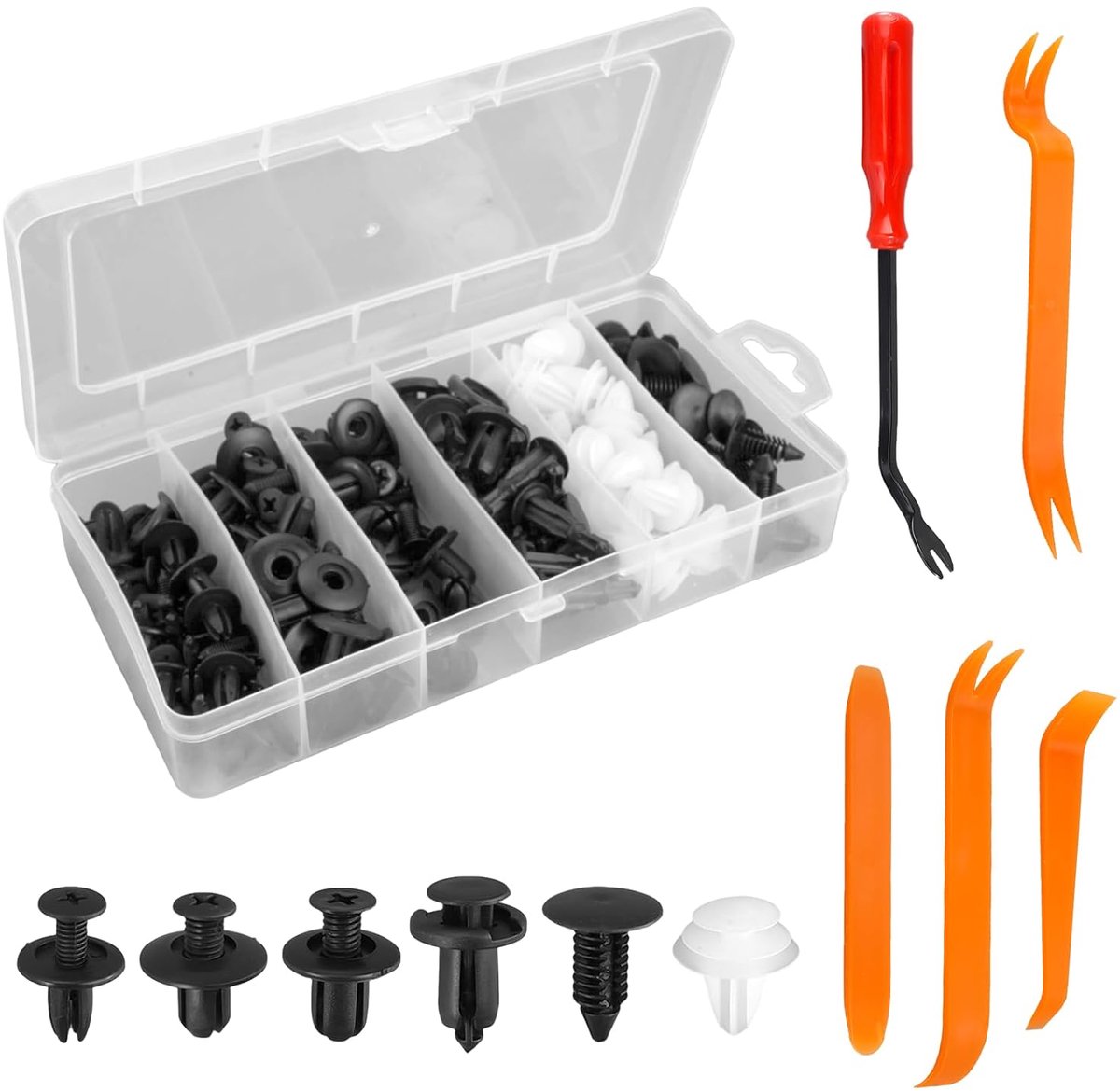 Auto clips set 105 stuks - universele kunststof carrosserieclips - 6 maten + 5 gereedschappen - voor de meeste modellen - ShopVlot