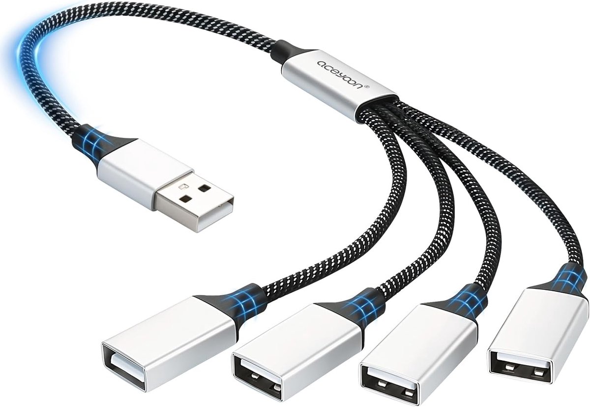USB splitter kabel 0,5 m - Y-verdeler adapter - 4 poorten - gegevensoverdracht en opladen - ShopVlot