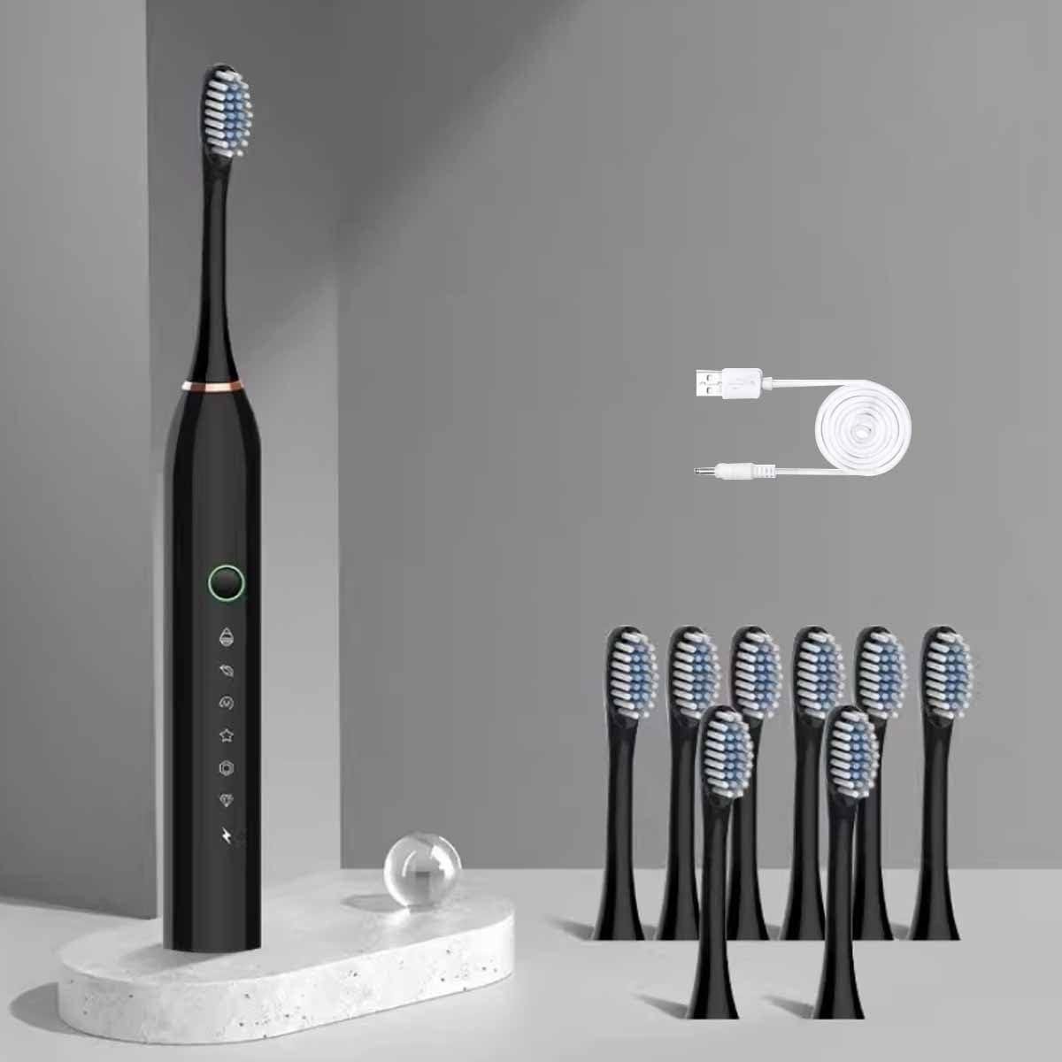 Elektrische Tandenborstel - Sonische Tandenborstel Oplaadbare Tandenborstel - Mondhygiëne Verbeteren - 6 Reinigingsmodi - 8 Opzetborstels - Zwart