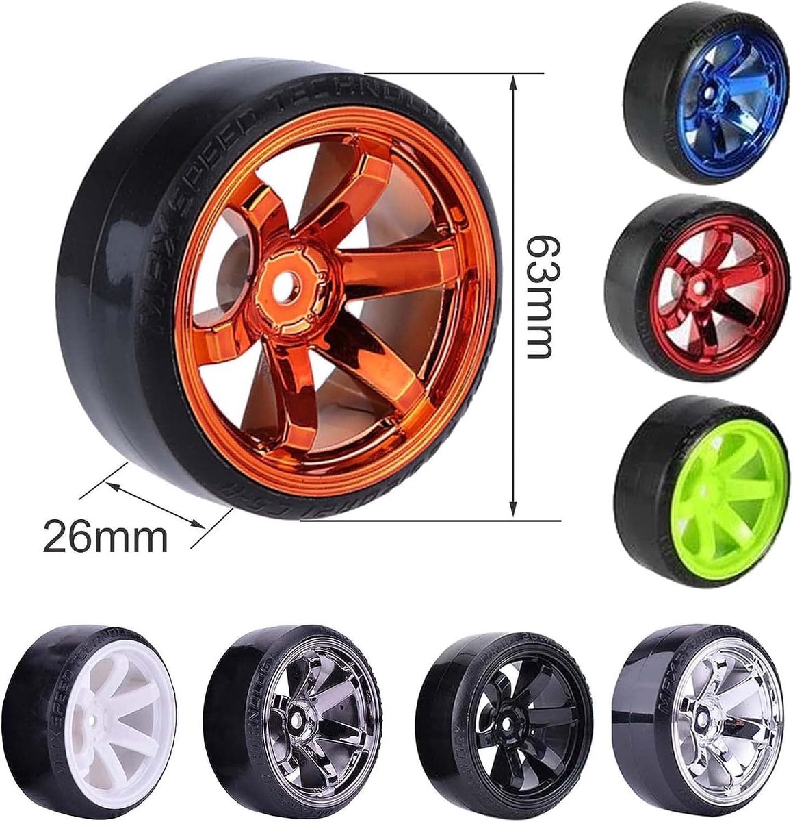 RC Drift Autowiel en Band, 4 STUKS 63mm Harde Banden Kunststof Velgen voor 1/10 On-Road Racing Drifting Auto Reserveonderdelen voor HSP Tamiya HPI Kyosho (Blauw)