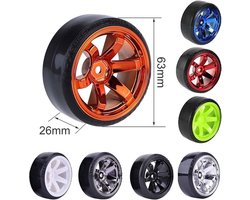 RC Drift Autowiel en Band, 4 STUKS 63mm Harde Banden Kunststof Velgen voor 1/10 On-Road Racing Drifting Auto Reserveonderdelen voor HSP Tamiya HPI Kyosho (Blauw)
