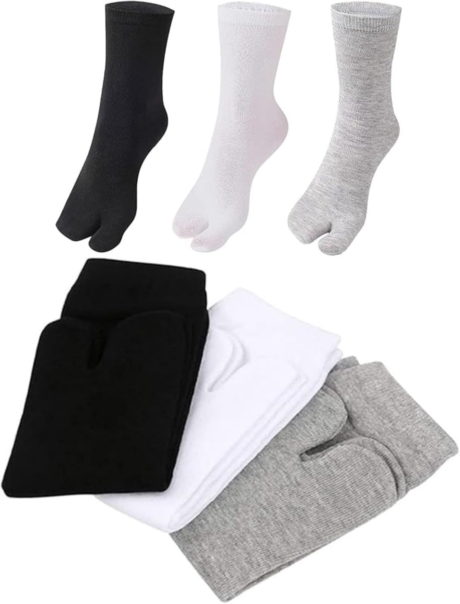 Sokken, Two Toe Sandaal en Elastische Split Toe Sokken Ademend Antislip Voor Mannen Vrouwen (Zwart+)