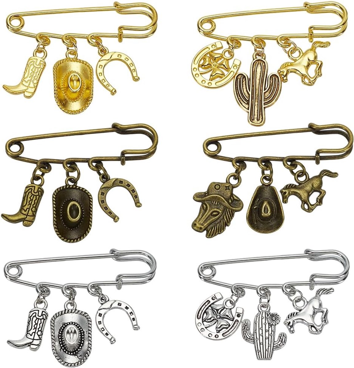 6 Stijlen Cowboy Laars Charme Hanger Broekje Legering Veiligheidsspeld Broches met Western Thema Hangers Perfect voor Denim Jassen, Tassen en Western Thematische Outfits voor Cowboy