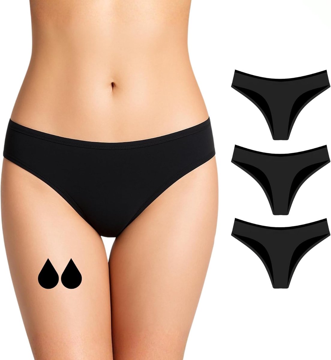 Menstruatie-ondergoed, vergelijkbaar met 2-3 tampons; uitwasbaar; katoen; ecologisch; menstruatieondergoed voor ongestelde vrouwen, slips, absorberend; voor meisjes en dames; XXS-3XL
