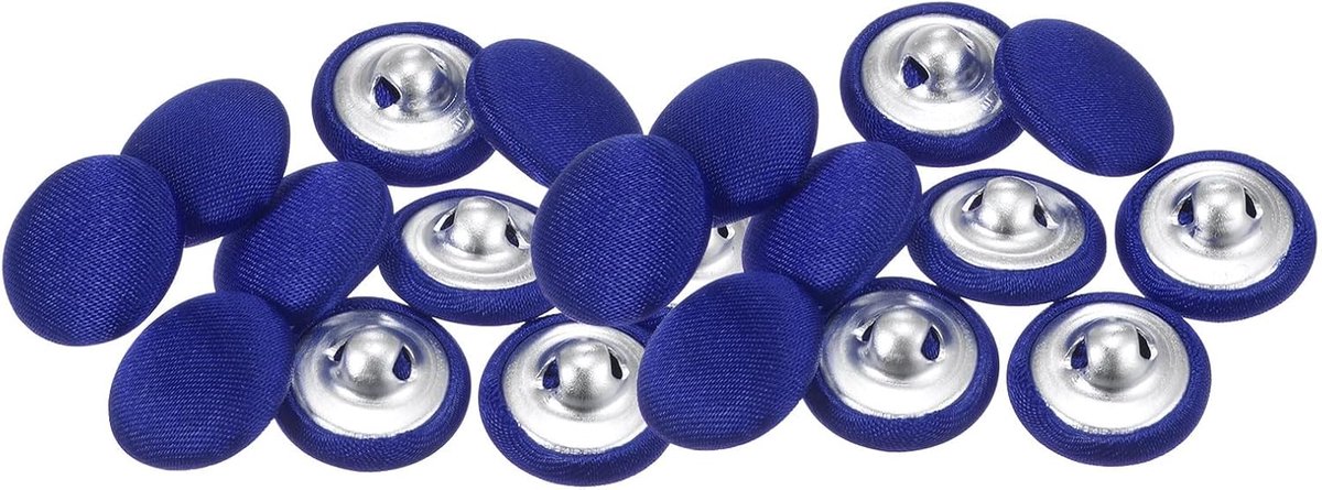 Knopen bekleed met stof, 15 mm, ronde metalen poten voor kleding, blouses, truien, diepblauw