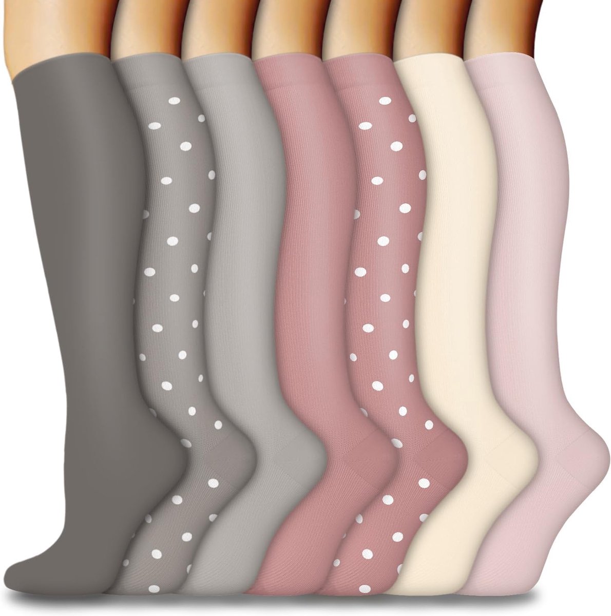 Compressiekousen voor dames en heren, 7 paar kniekousen, steunkousen, compressiesokken, hardloopsokken voor vliegen, sport, reizen, fietsen, verpleegsters