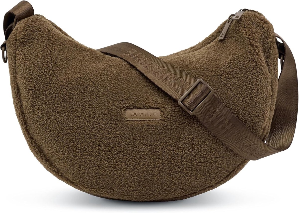 Moon Bag Leni Schoudertas voor dames, zachte schoudertas van pluche, teddy crossbody bag in halve maanvorm, met verstelbare schouderriem en D-ringen voor bevestiging aan de kinderwagen