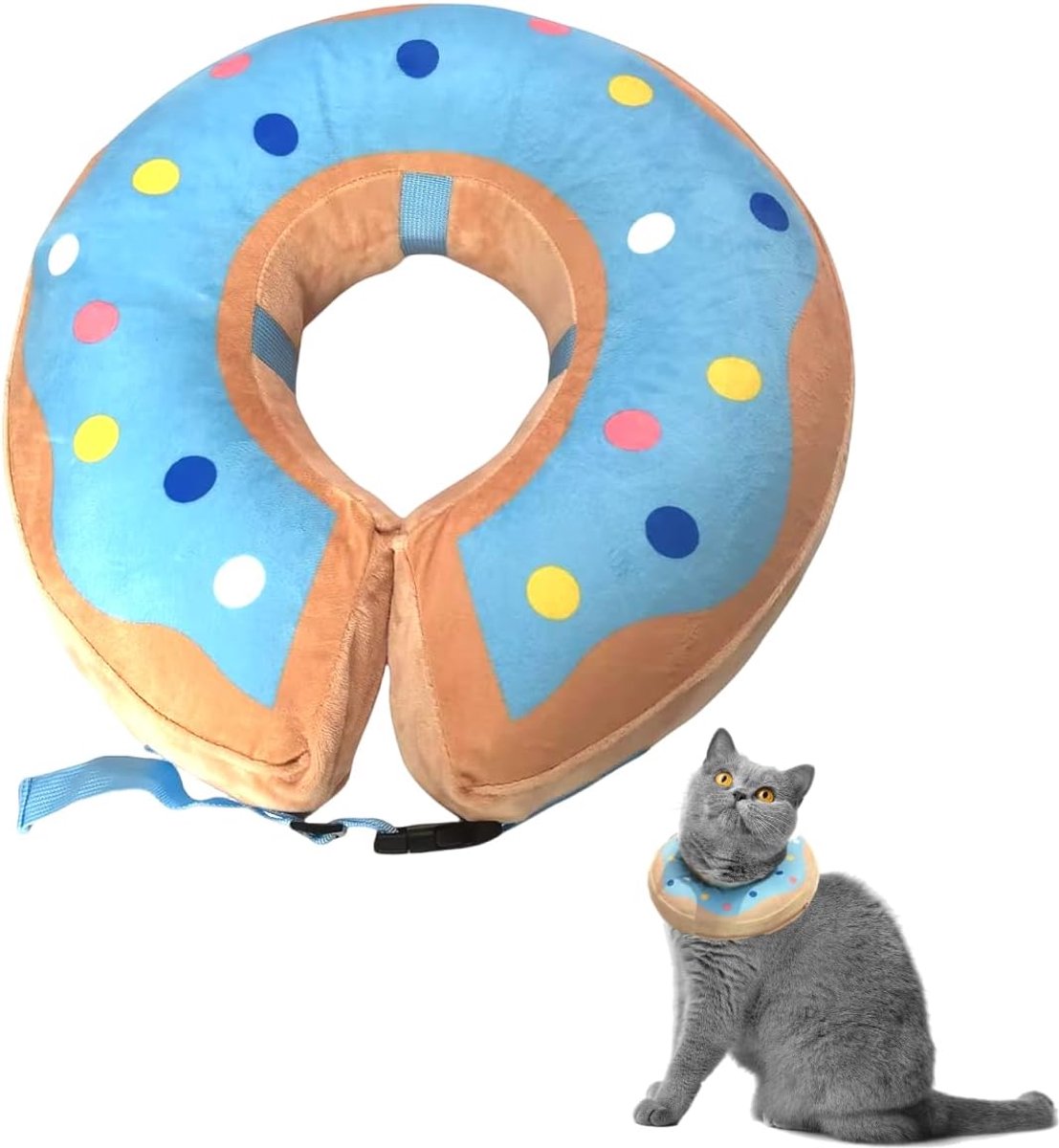 Opblaasbare halsband voor honden en katten, beschermende halsband voor huisdieren, hondenhalsband met lekkagebeveiliging voor herstel na een operatie of wond (blauwe donut, [Hals: 18